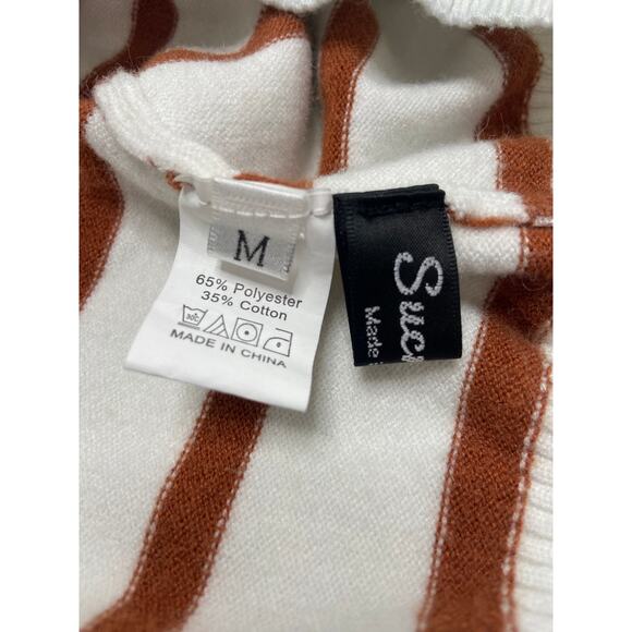 Sucrefas Turtleneck Knit Sweater Long Sleeve Colorblock Brown White Women's M - Picture 4 of 8